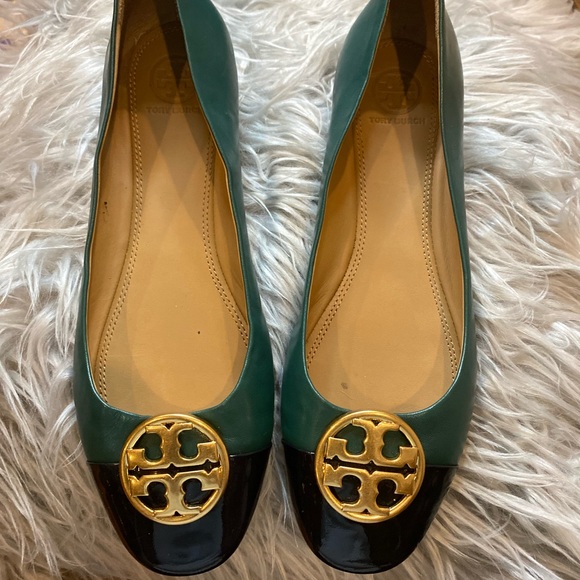 Tory Burch navy and green color block flats. Worn twice only. - Picture 6 of 12